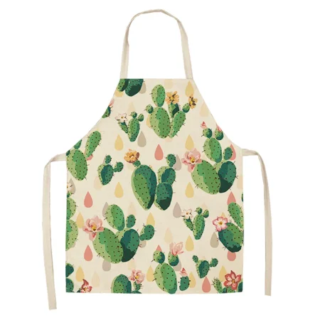 

1Pcs Cactus Pattern Kitchen Apron for Woman Sleeveless Cotton Linen Aprons Home Cooking Baking Bibs Cleaning Tools 53*65cm P1013