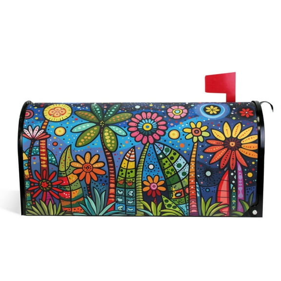 Ryvnso Mailbox Cover Retro Flowers Magnetic Mailbox Wrap Standard Size 21x18 Inch