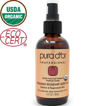 PURA D'OR (4 oz) Organic Rosehip Seed Oil 100% Pure Cold Pressed, USDA
