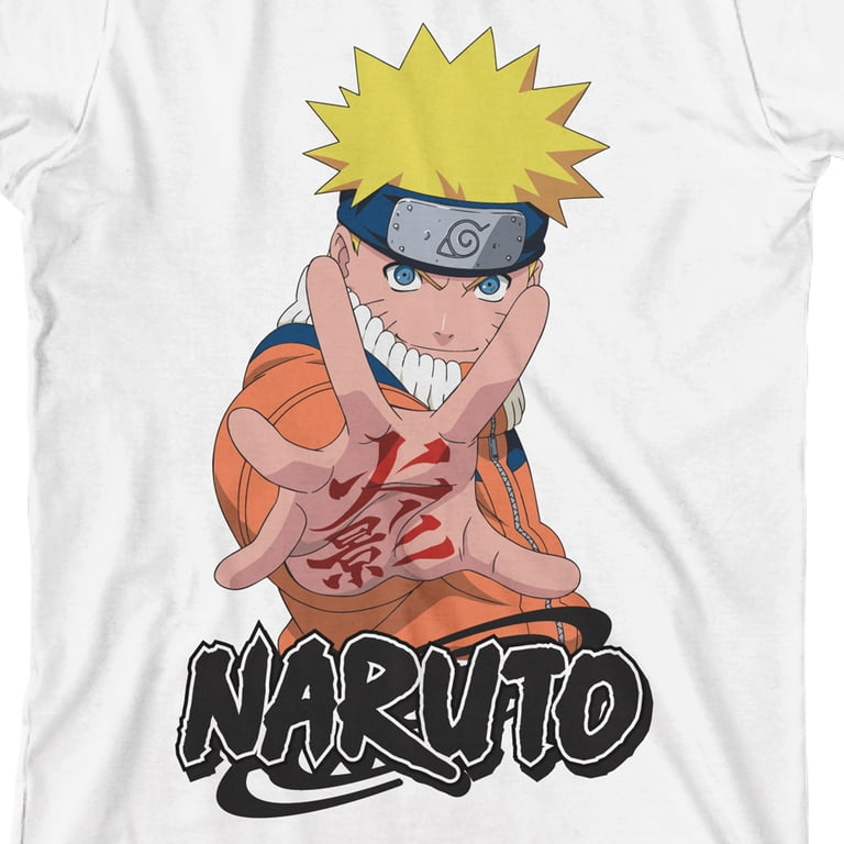 Naruto Anime Character & Logo Crew Neck Short Sleeve Boy's White T