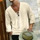 thumbnail image 4 of ash Camiseta de manga 3/4 con aspecto de lino y algodón para hombre, camisetas informales con cordones y cuello en V para vacaciones en la playa y verano, 4 of 5