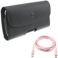 thumbnail image 1 of Pink 6ft Long Cable + Case Belt Clip for Motorola One 5G Ace Phone - USB-C to Type-C PD Fast Charger Cord Power and  Leather Holster Cover Pouch Combo for Motorola One 5G Ace, 1 of 11