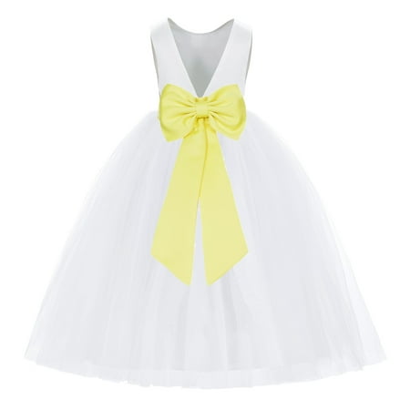 

White V-Back Satin Special Occasion Dresses for Toddler Girls 219T