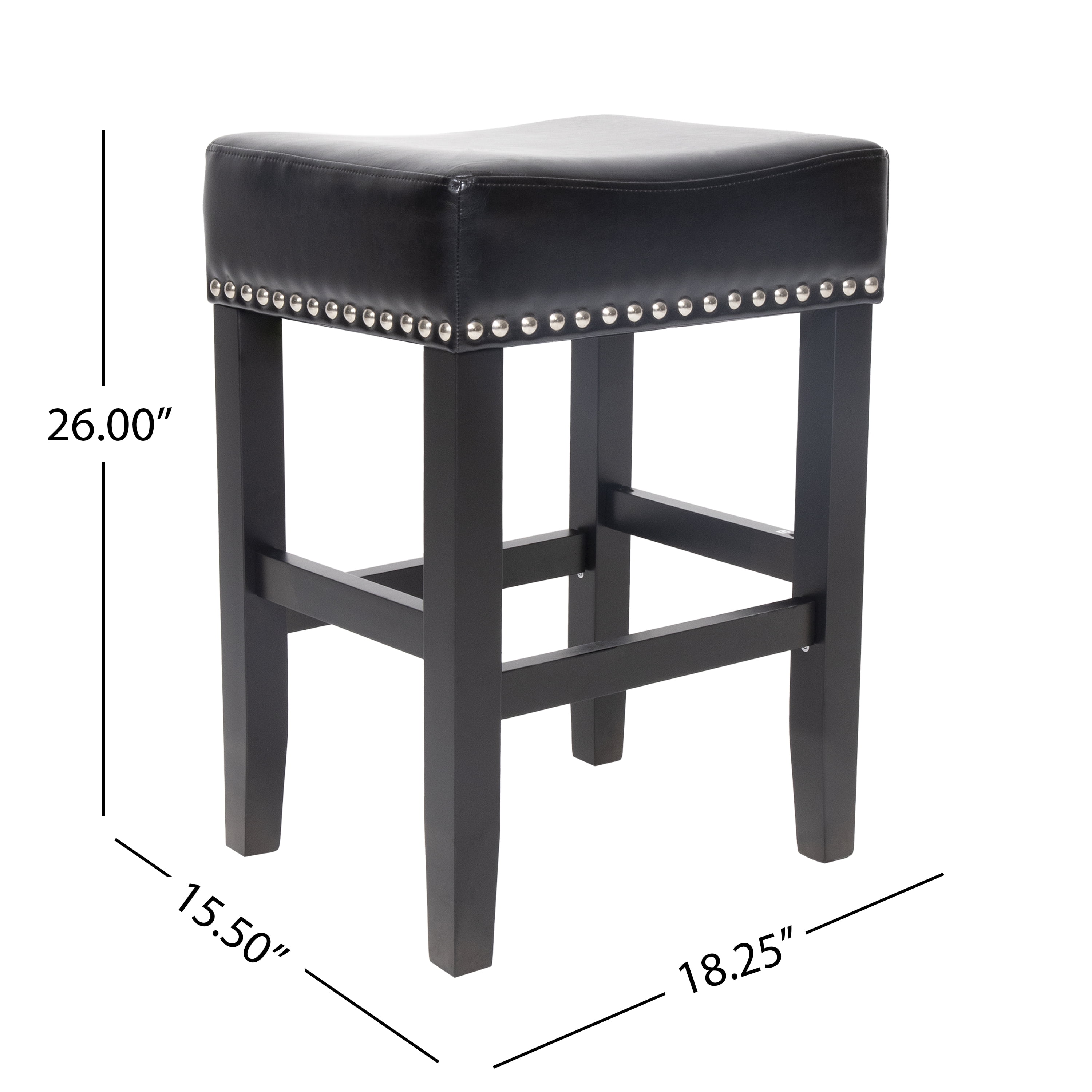 Noble House Lonnie Indoor Black Bonded Leather Backless Counter Stool