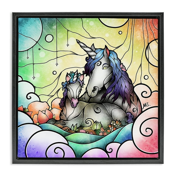 Stupell Industries Deco Style Unicorns Fantasy & Sci-Fi Painting Black Floater Framed Canvas Art Print Wall Art, 18 x 18