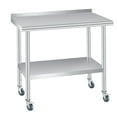 thumbnail image 1 of QinaQin Table de Préparation Commerciale en Acier Inoxydable, 36/48/60 x 24 Pouces avec Dosseret, Tablette Inférieure Réglable et Roulettes, 1 of 8