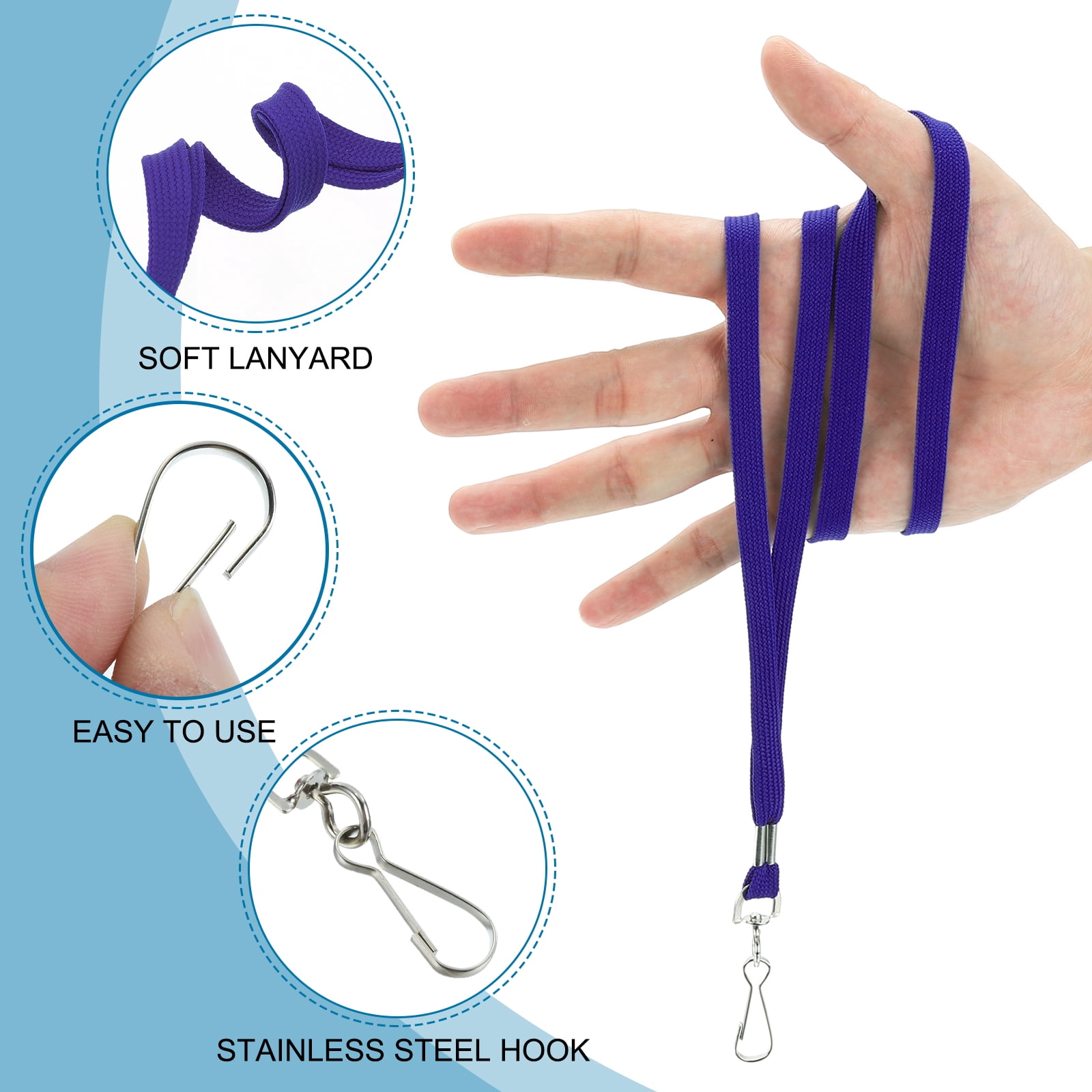 Uxcell 47cm Lanyards Bulk, 100Pcs Teacher Lanyards for ID Badges Keys Badge Lanyard Durable Personalized with Clip for ID Card, Purple