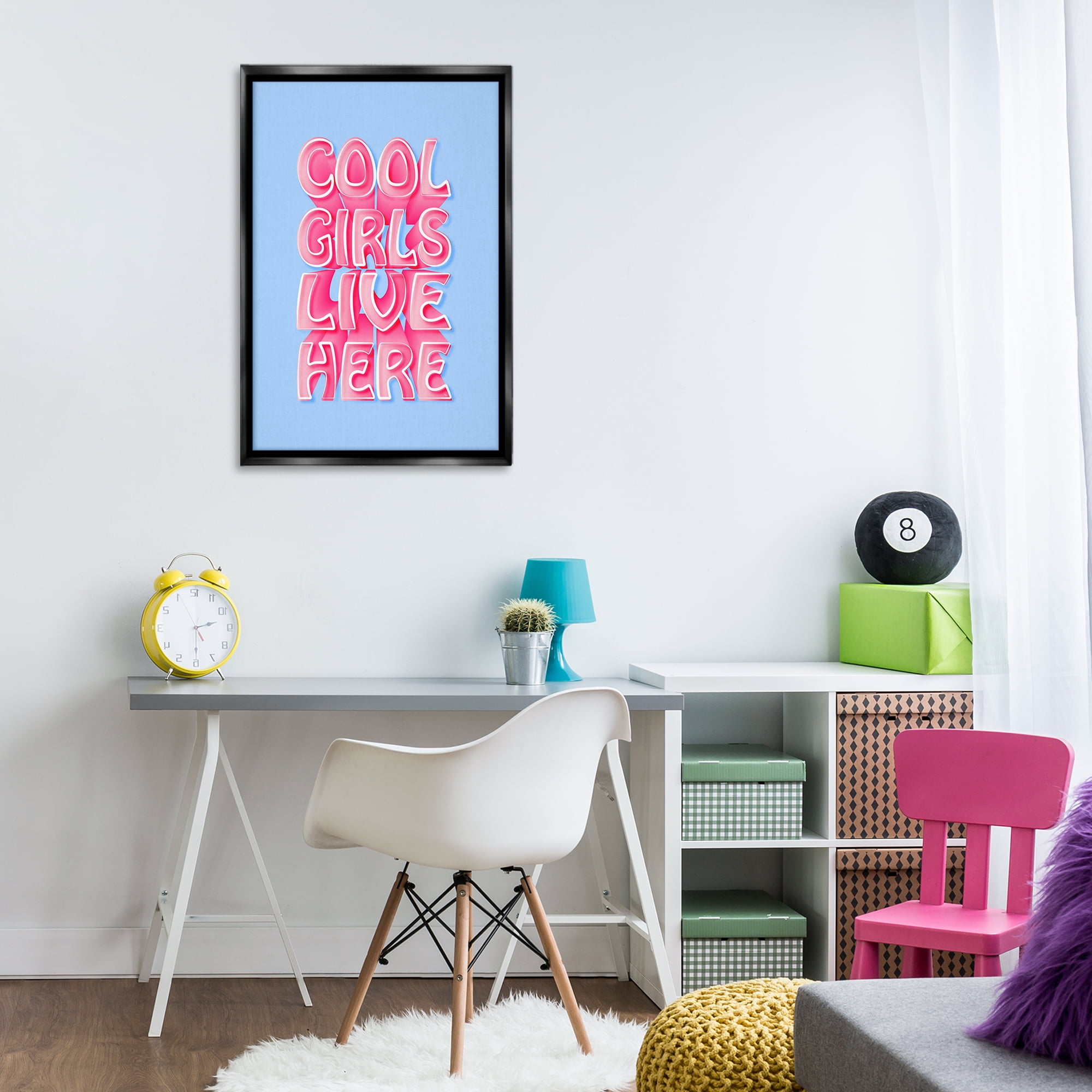 Stupell Industries Cool Girls Live Here Text & Numbers Painting Black Floater Framed Canvas Art Print Wall Art, 21 x 31