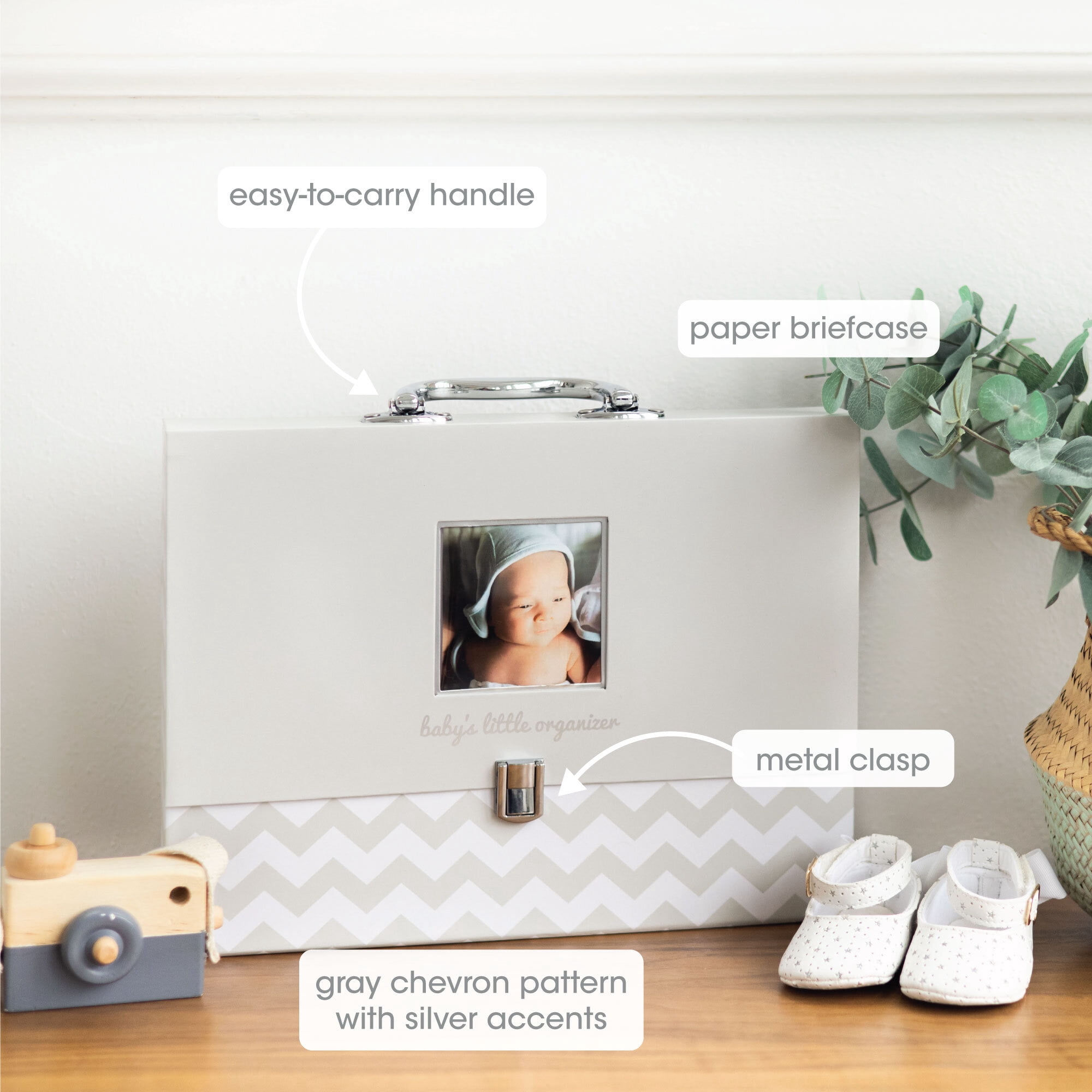Pearhead Baby Document Organizer with Carry Handle, Briefcase and Document File Keeper, Baby's Paperwork and Records, Newborn, Gray Chevron
