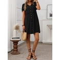 thumbnail image 2 of Women A Line Dress Bamboo Cotton V Neck Short Sleeve Summer Mid Length Loose Fit, 2 of 7