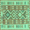 thumbnail image 1 of Ahgly Company Machine Washable Indoor Square Southwestern Turquoise Blue Country Area Rugs, 8' Square, 1 of 4