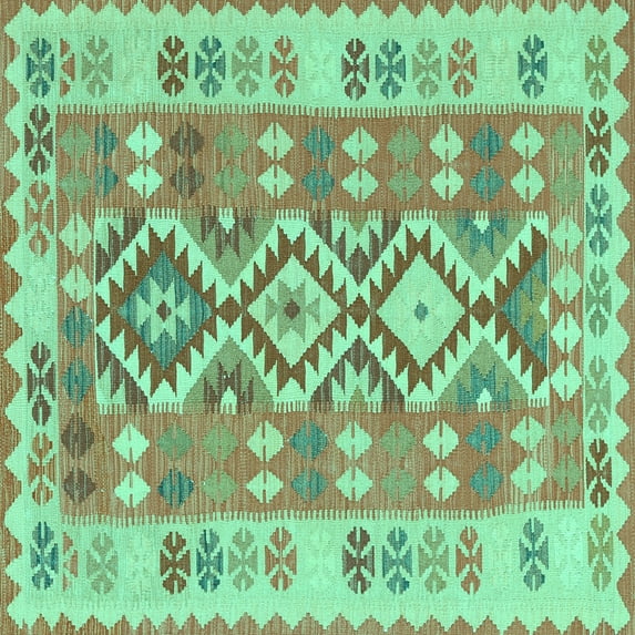 Ahgly Company Machine Washable Indoor Square Southwestern Turquoise Blue Country Area Rugs, 4' Square