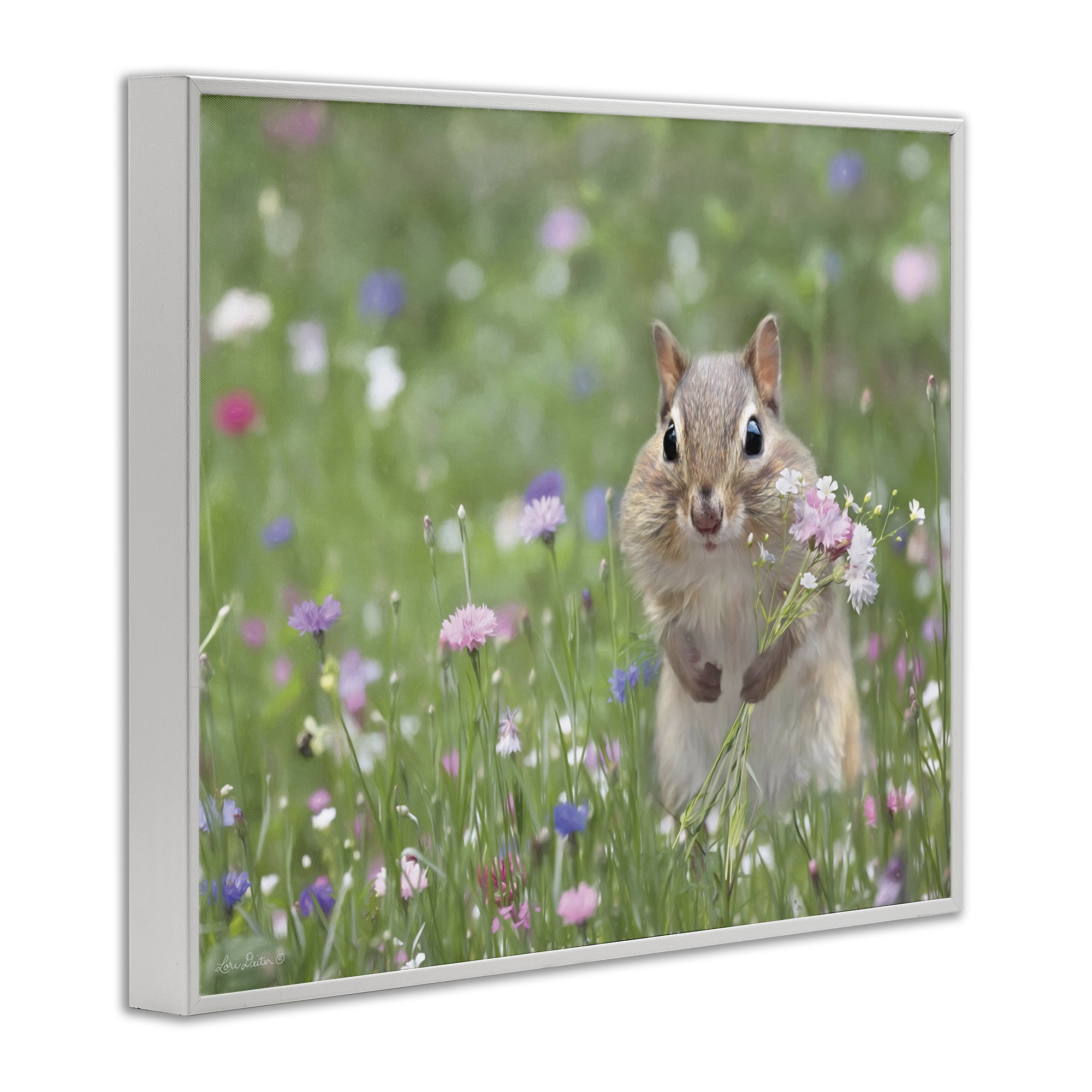 Stupell Industries Chipmunk Picking Flowers Animals & Insects Painting White Framed Art Print Wall Art, 30 x 24