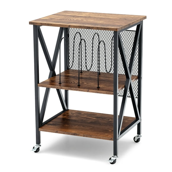 Costway 3-tier Rolling Turntable Stand Vinyl Record Storage Shelf with 3 Dividers & Wheels