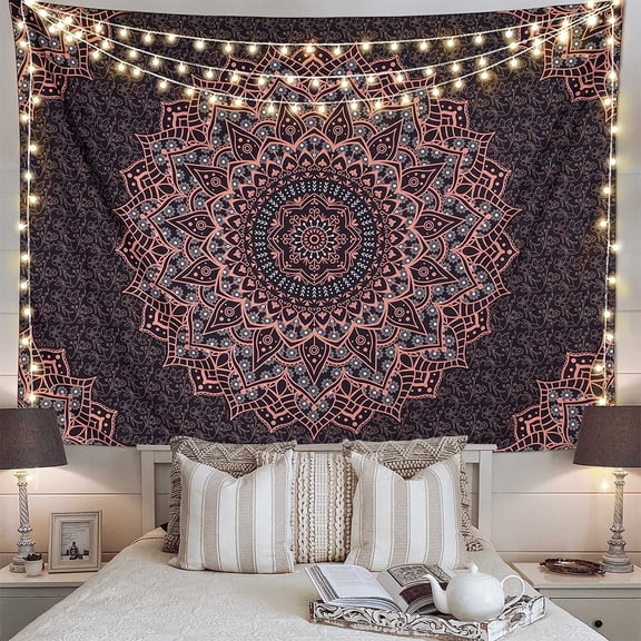 New for summer! Cumka Black pink mandala tapestry wall hanging retro tapestry aesthetic hippie wall decor boho wall art boho home decor bedroom, living room, dorm