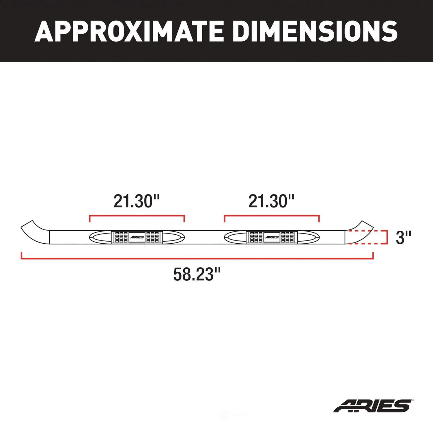 ARIES 203045-2 3in. Round Polished Stainless Side Bars; Select Ford F-150; F-250; F-350, No-Drill