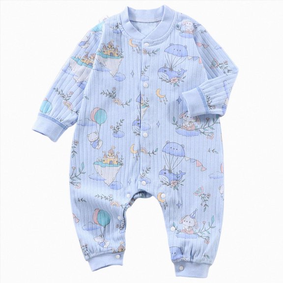 CAUYDY Clothes for Baby Boys Newborn Sleepers 3 6 9 12 18 24 Months Preemie Long Sleeve Bodysuit Fall Winter Infant Boy Cute Romper Toddler Pajamas Sky Blue for Sizes 3-6 Months