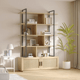 thumbnail image 2 of QinaQin Librero de ratán de 71.1 pulgadas, con 5 niveles, puerta de almacenamiento y repisas abiertas, ideal para sala con estilo moderno y organización funcional, 2 of 7