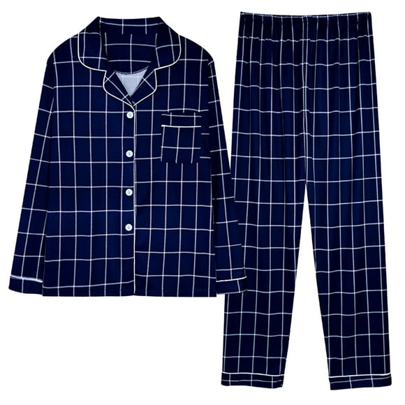 RKSTN Pajamas for Women Set Buttons Plaid Casual Long Sleeve Tops and Loose Pants Loose Two Piece Home Pajamas Set