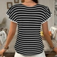 thumbnail image 4 of Ayolanni Crew Neck Womens Tops for Work Flutter Striped Black Short Sleeve T-Shirts Teens Shirts L, 4 of 6