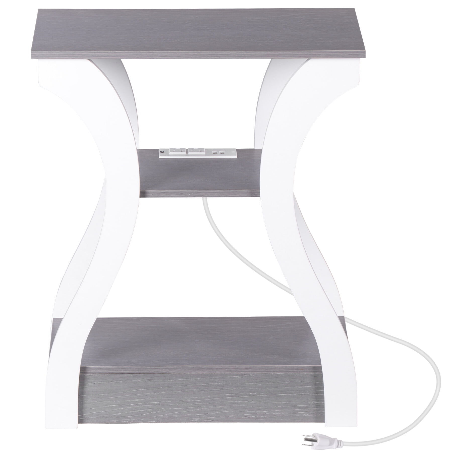 ZENY End Table with Charging Station, Bedside Table with USB, 3 Tier Side Table Nightstand with Storage Shelf for Living Room Bedroom Grey White
