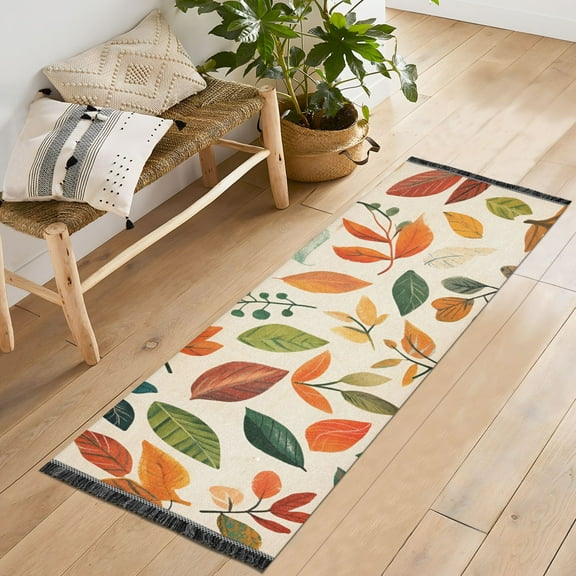 Yayeee Runner Rug for Bedroom 2'x6' Machine Washable Hallway Non Slip Mat, Beige Retro Leaves