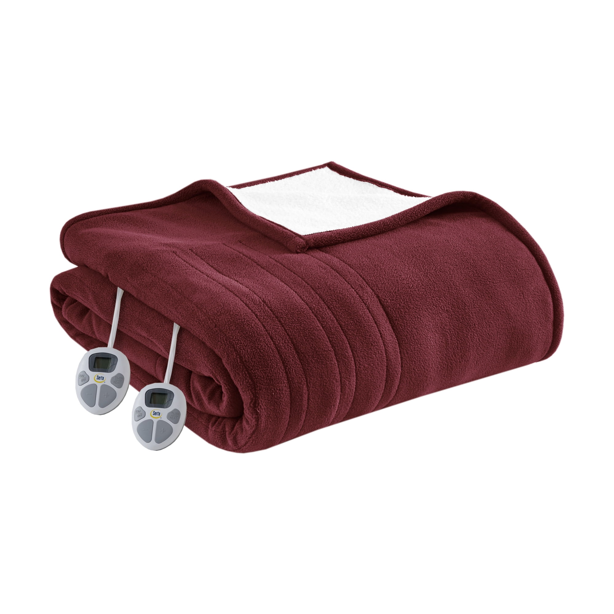 Serta Polyester Fleece to Sherpa Heated Blanket with Burgundy Finish ST54-0142