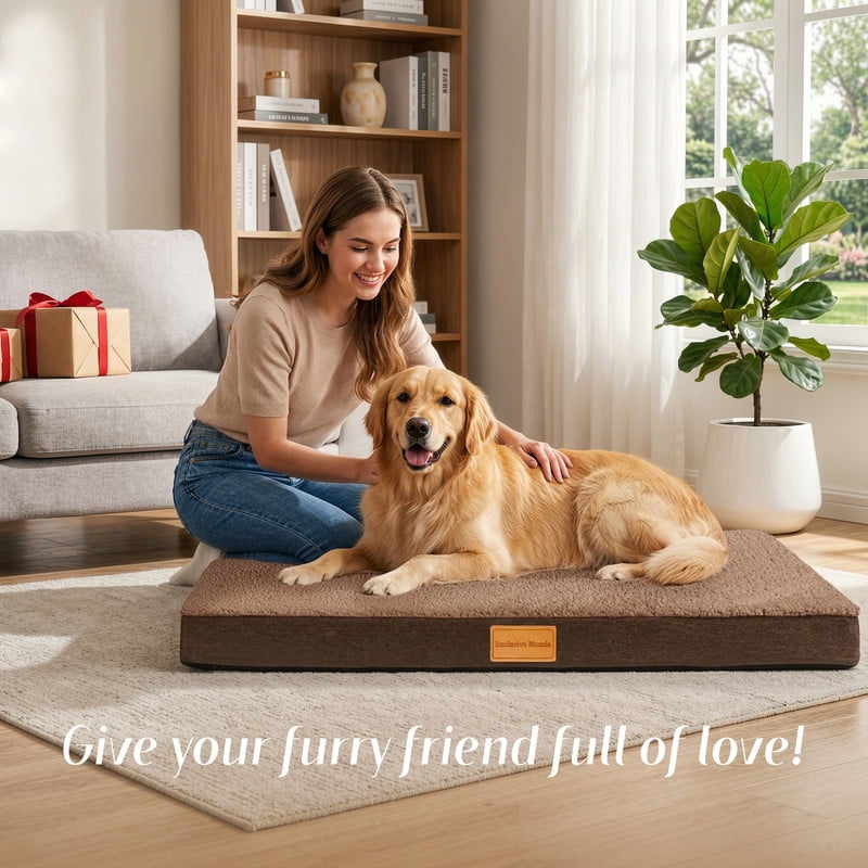 Exclusivo Mezcla Large Dog Bed with Removable and Washable Cover, Orthopedic Pet Bed for Crates, Non-Slip Bottom and Waterproof Liner, 42"×28", Brown