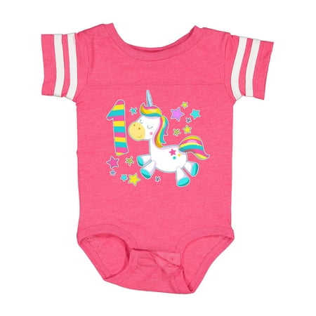 

Inktastic First Birthday Rainbow Unicorn Plush and Stars Gift Baby Boy or Baby Girl Bodysuit