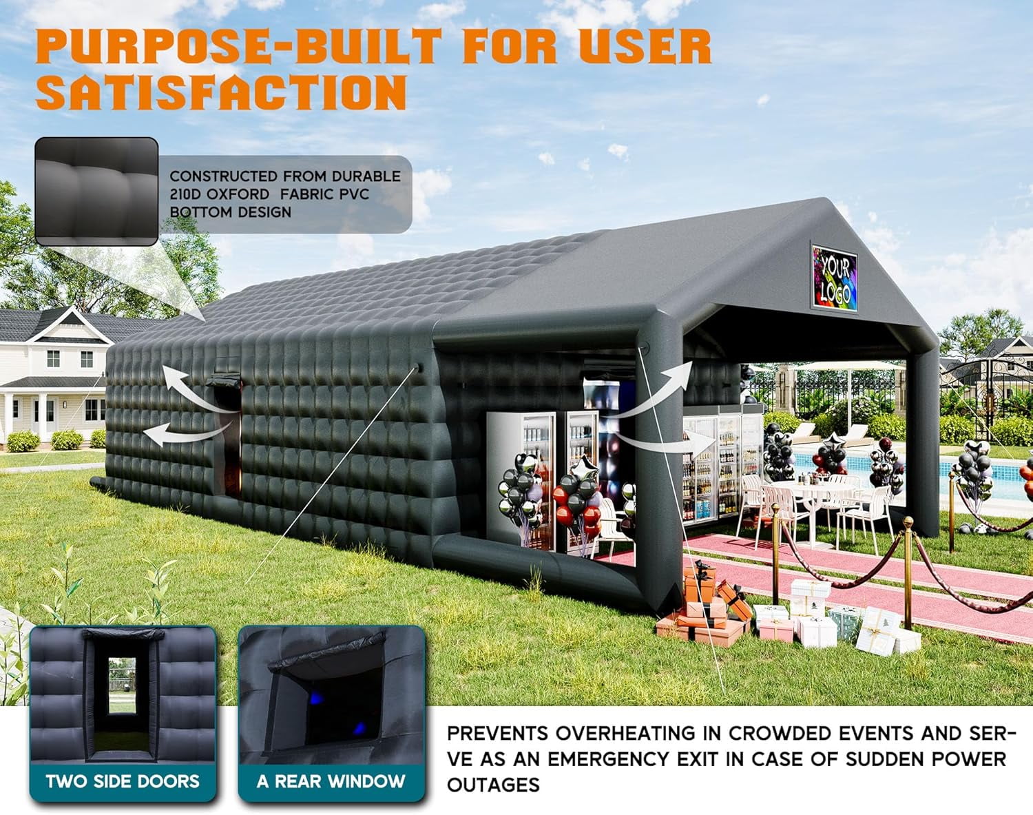 LUXOAK 39x20x14 ft Large Black Inflatable Night Club Tent for Adults with Extra Pavilion Rest Area, Inflatable Nightclub, Event House for Party