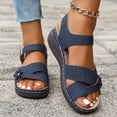 thumbnail image 2 of hlysgo Orthopedic Wide Sandals for Women Wide Width Strappy Arch Support Flat Wedge Sandals Walking Dressy Open Toe Navy 7, 2 of 6