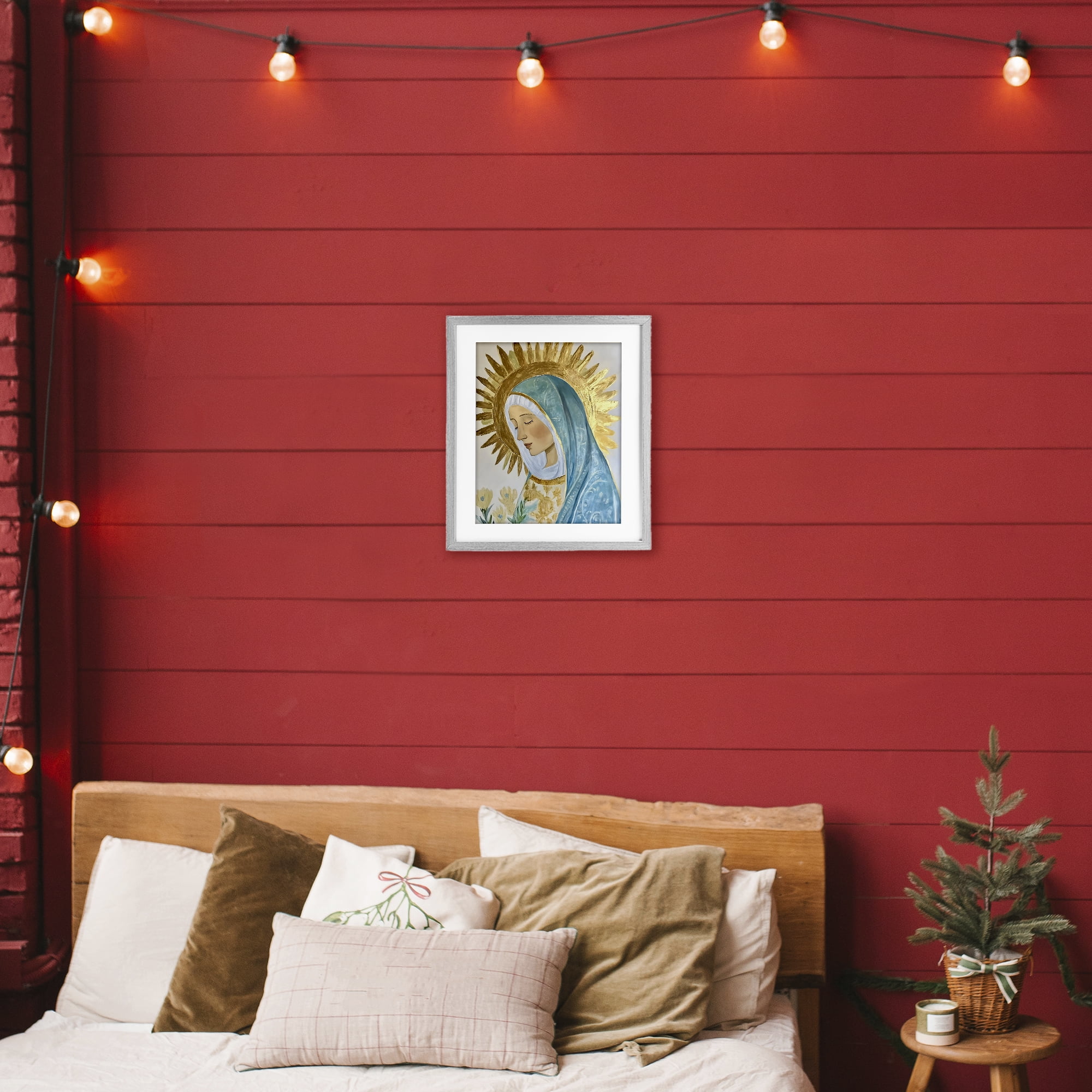 Holy Mary In Gold Gray Framed Print Under Glass, design by Franklyn Gregory