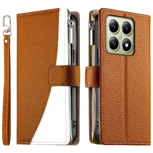 Funda cartera GANGXUN para Xiaomi 14T 5G , cuero PU con tarjetero, cremallera, correa de mano, soporte y protección 500°