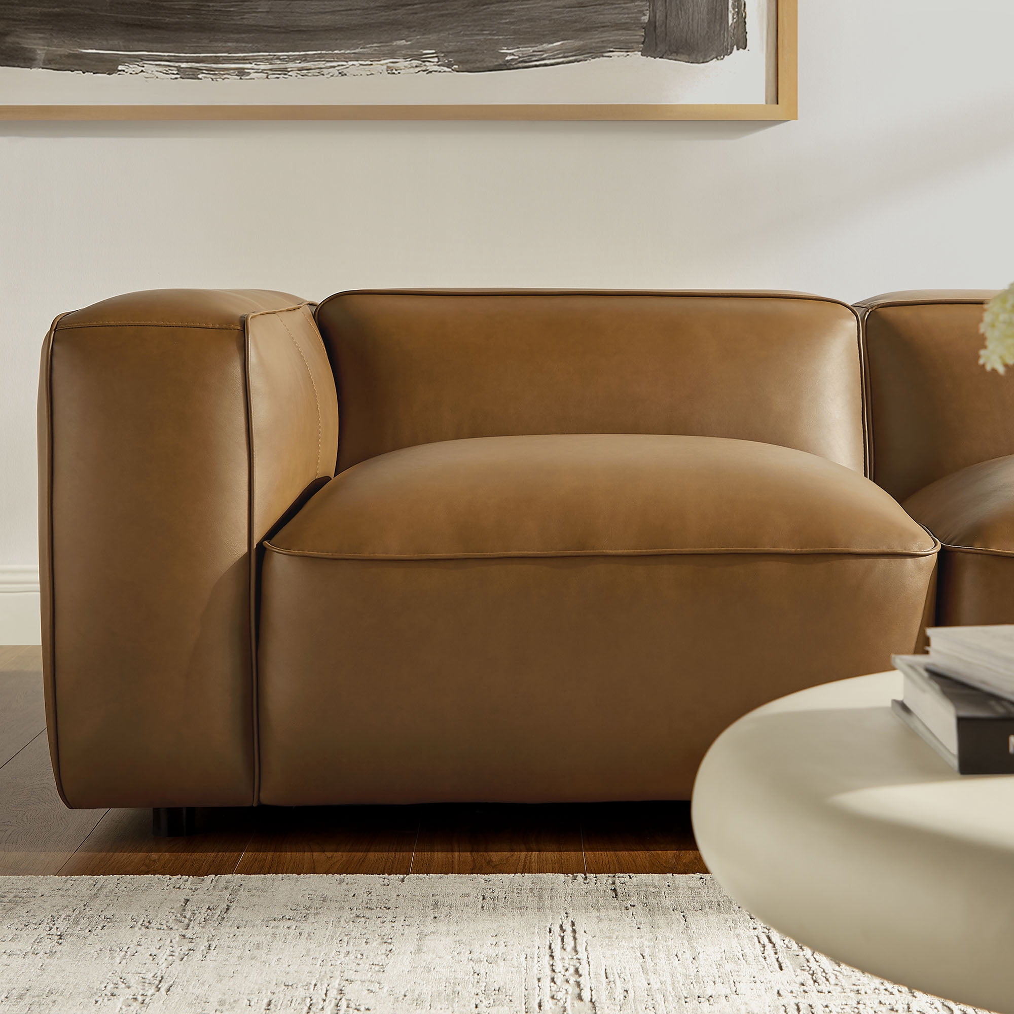 Modway Auren 5-Piece Vegan Leather Upholstered L-Shaped Sofa in Camel