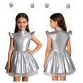 thumbnail image 2 of Aislor Girls 2Pcs Alien Dress Up Iridescent Glossy Flying Sleeve Ruffled Tutu Dress with Hair Hoop Silver 6, 2 of 7