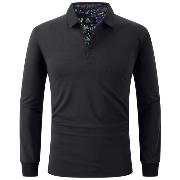 Geeksport Men's 3 Button Quick Dry Long Sleeve Performance Polo Shirts