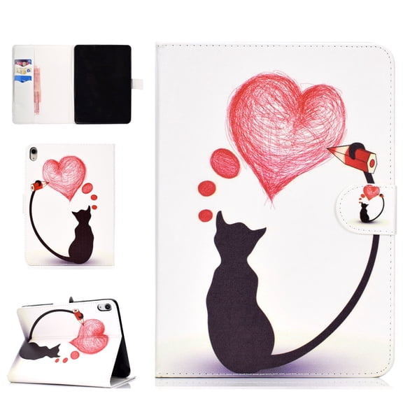 iPad Pro 11-inch 2018 Stand Case, Allytech Pretty Pattern Smart Thin Book Style Folio Wallet Cover with Auto Wake Sleep Feature for New iPad Pro 11-inch 2018 Release Tablet, Heart Cat