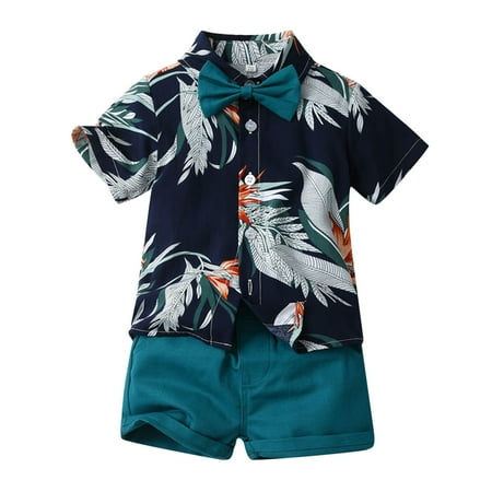 

ZRBYWB Toddler Boys Clothes Short Sleeve Floral Prints T Shirt Tops Shorts Child Kids Gentleman Outfits