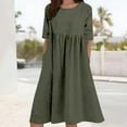 thumbnail image 2 of HXWCHs Robe Droite pour Femme en Mélange de Lin, Robe Décontractée à Manches Courtes avec Poches Latérales GN2 TTTTG, 2 of 5