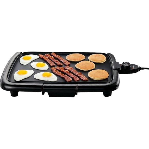 OVENTE Electric Griddle with 16 x 10 Inch Non-Stick Plate, Black GD1610B | Removable and Adjustable Temperature Control, Indoor Grill perfect for Instant Breakfast, Pancakes, Eggs or Burgers