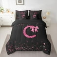thumbnail image 2 of Manfei Personalized Initial Alphabet C Bedding Comforter Set 7 Pieces for Teens Adults,Kawaii Ribbon Bowtie Full Bedding Set Lightweight,Black Pink Fitted Sheet Flat Sheet,Blingg Litter Home Decor, 2 of 8
