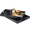 thumbnail image 2 of Set of 2 Plastic Serving Tray, Ottoman Tray with Cutout Handles, Rectangle Butler for Breakfast in Bed, Coffee Table, Kitchen Countertop (Black), 2 of 3