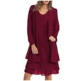 thumbnail image 1 of Yuyuzo Ensemble de Robe d'Invitée de Mariage 2 Pcs Tenues Formelles Chiffon Manches Longues Cardigan Ouvert Maxi Robe de Soirée, 1 of 6