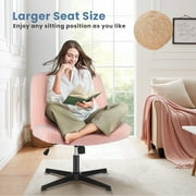 MCQ Armless Criss Cross Legged Chair, Height Adjustable with Wide Seat, No Wheel, Teddy Fabric, Pink