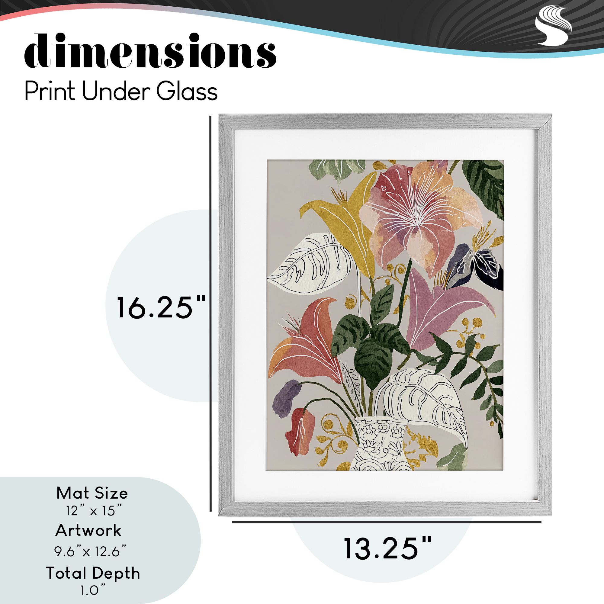 Playful Flower Bouquet Gray Framed Print Under Glass, design by Annabelle Hall