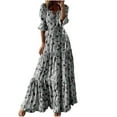 thumbnail image 1 of Robe à Manches Longues Femme Mode Femme Col en V Imprimé Manches 3/4 Patchwork Robe Longue Décontractée Robe à Manches Longues pour Femmes Robe à Manches 3/4 pour Femmes Robe à Manches Longues pour Femmes Aguichant, 1 of 5