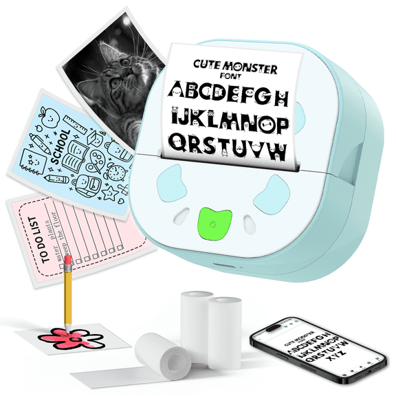 Mini Sticker Printer with 3 Roll Paper, Portable Bluetooth Inkless Printpods, School Supplies Pocket Sticker Maker for Kids Compatible with iOS&Android,Study Notes,Learning Assistance, Journal, Gift