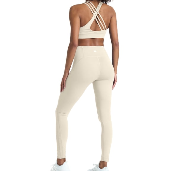 2 Piece Latte Workout Sets for women, High Waist Leggings and Sports Bra Yoga Set Matching Gym Pilates Running Work Out Outfit X-Large