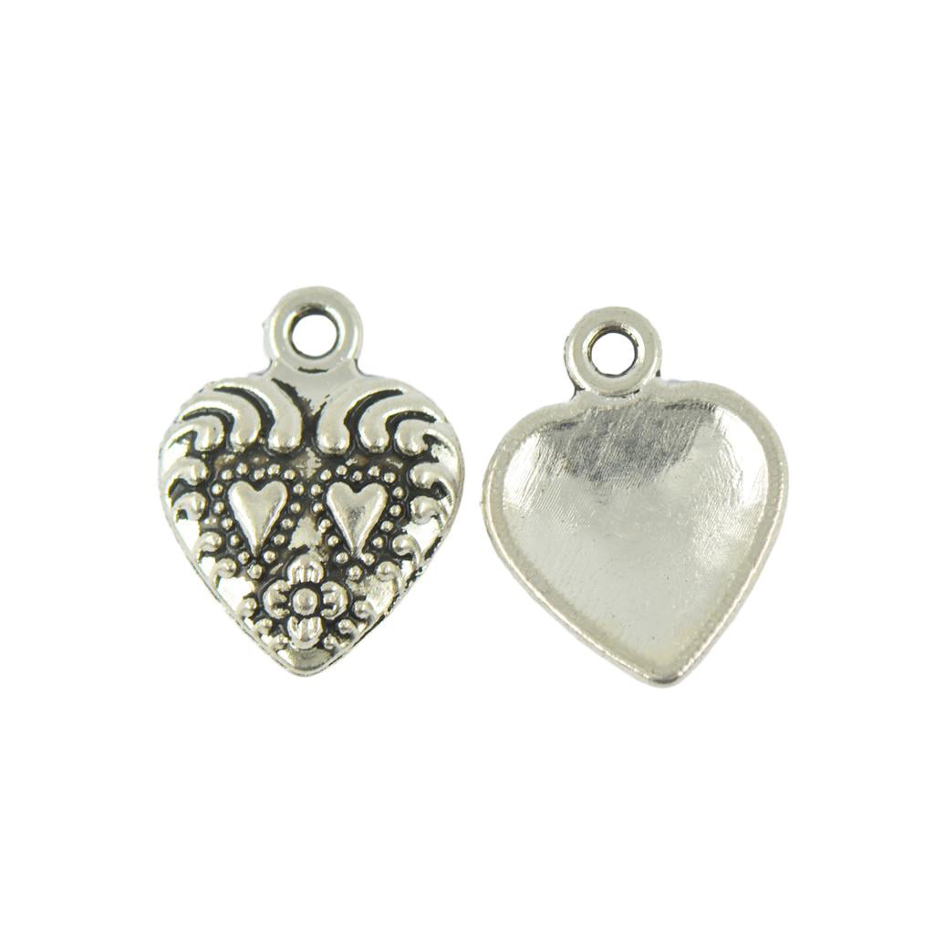 Tibetan Silver Heart Daughter Design Charm with Pink Crystal 