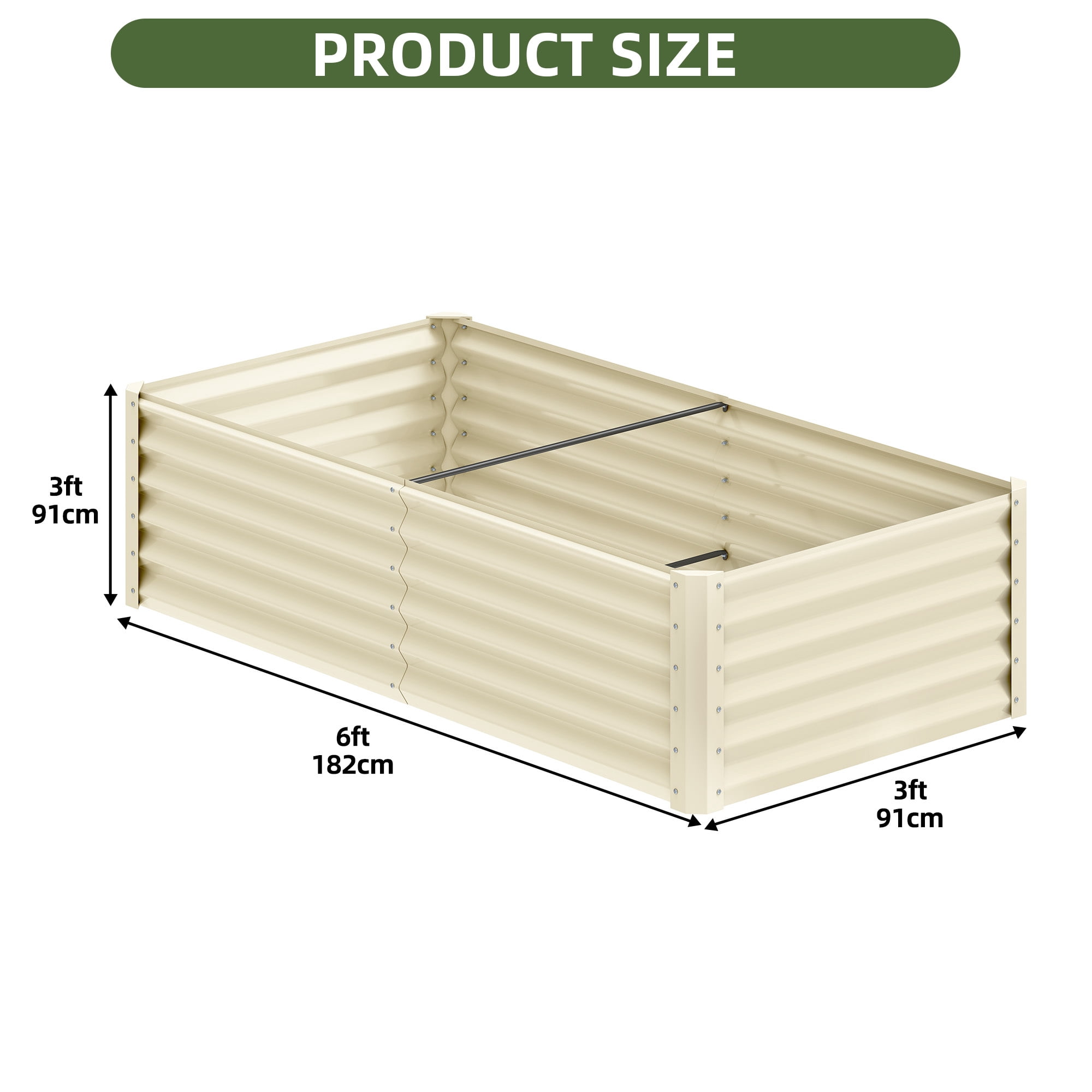 Uforic Galvanized Raised Garden Bed Kit, Metal Planter Box with Gloves, Metal Raised Garden Beds for Vegetables,Cream,6x3x3ft